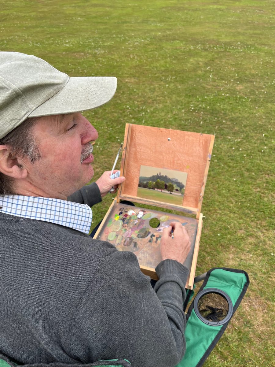 _What_Ho's tweet photo. @bbctms last Sunday I had the pleasure of captaining the Gold Bats team for the PG Wodehouse Society @PGWodehouseUK against the #SherlockHolmes Society @shsoclondon team at the lovely @westwycombecc ground and who was on the boundary painting us @jackrussellart wonderful chap! https://t.co/oheeafdso5