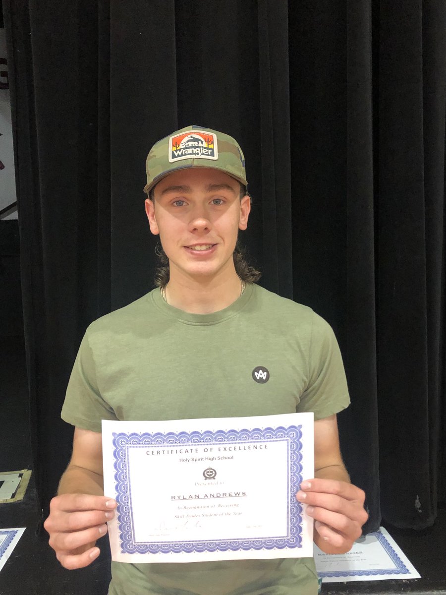 HolySpiritHS's tweet image. Skilled trades Student of the Year Rylan Andrews.