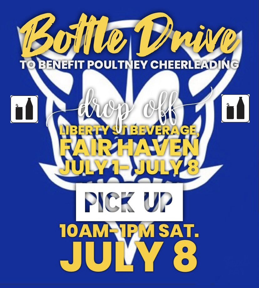 PoultneyCheer's tweet photo. A couple upcoming events to raise funds for our teams to go to camp this summer!   Please feel free to share 💙💛 https://t.co/lYvu5UqJ6a