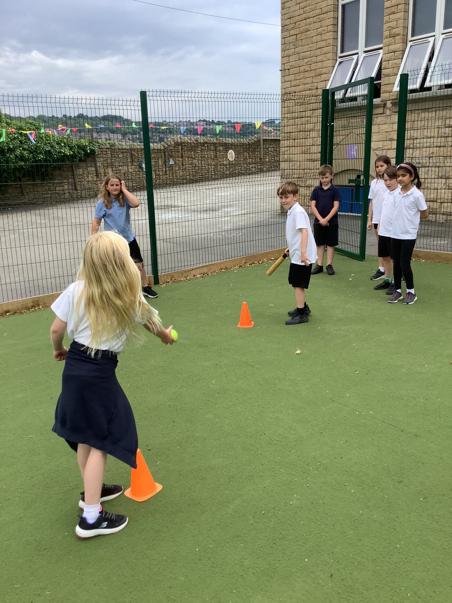 Mrs_Collingham's tweet photo. Action shots from our first games of rounders. No teeth were knocked out and only Mr Green had a bat thrown at him! Success! https://t.co/T3ws78AXX8