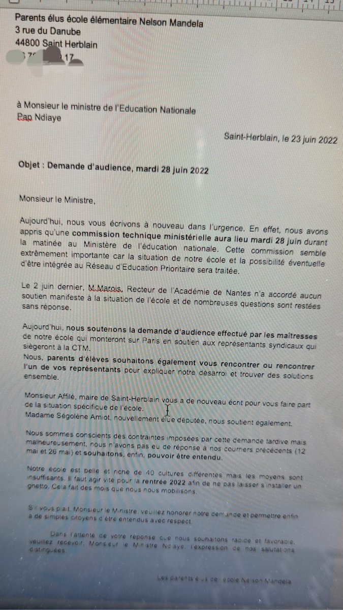 L'urgence de la situation oblige : demande d'audience auprès de M.<a href="/PapNdiaye/">Pap Ndiaye</a> nous souhaitons être entendu mardi 28 juin en soutien aux maîtresses🙏#MandelaREP <a href="/education_gouv/">Ministère Éducation nationale</a> #leclaçasuffitpas #ecoleorpheline