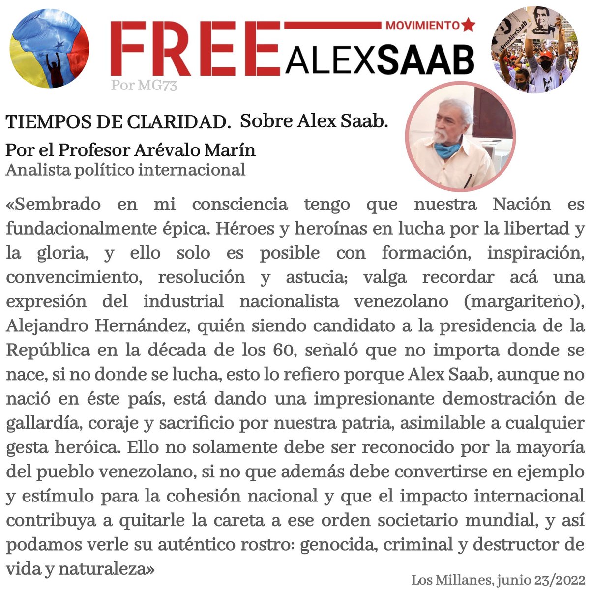 ElPoderEnDebate's tweet photo. Tiempos de claridad.

                       Sobre Alex Saab.

“No importa donde se nace, si no donde se lucha”

Hoy debemos mostrar un máximo apoyo para quienes luchan por su Patria y su pueblo. https://t.co/n9caEalAwn
