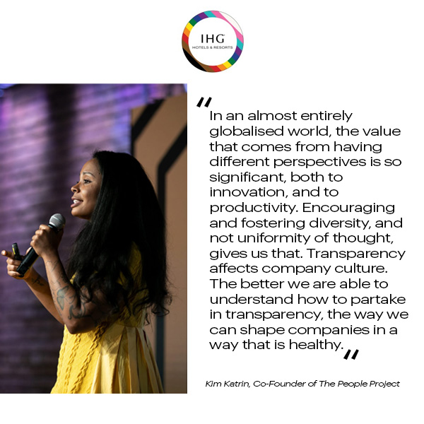 We continued #IHGPride celebrations with a global colleague townhall anchored by Kim Katrin, Co-Founder of The People Project, and organised by our employee network Out &amp; Open.