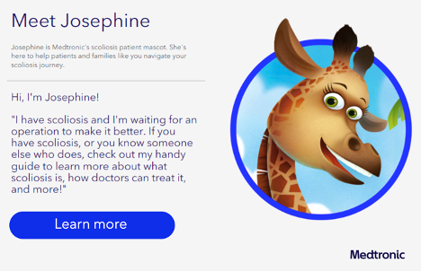 Meet Josephine! 
June is Scoliosis Awareness Month. Josephine the Giraffe can help you understand the signs, symptoms, and treatment options of scoliosis. Click here to learn more: bit.ly/39IFS3y #scoliosis #scoliosisawareness #scoliosisawarenessmonth