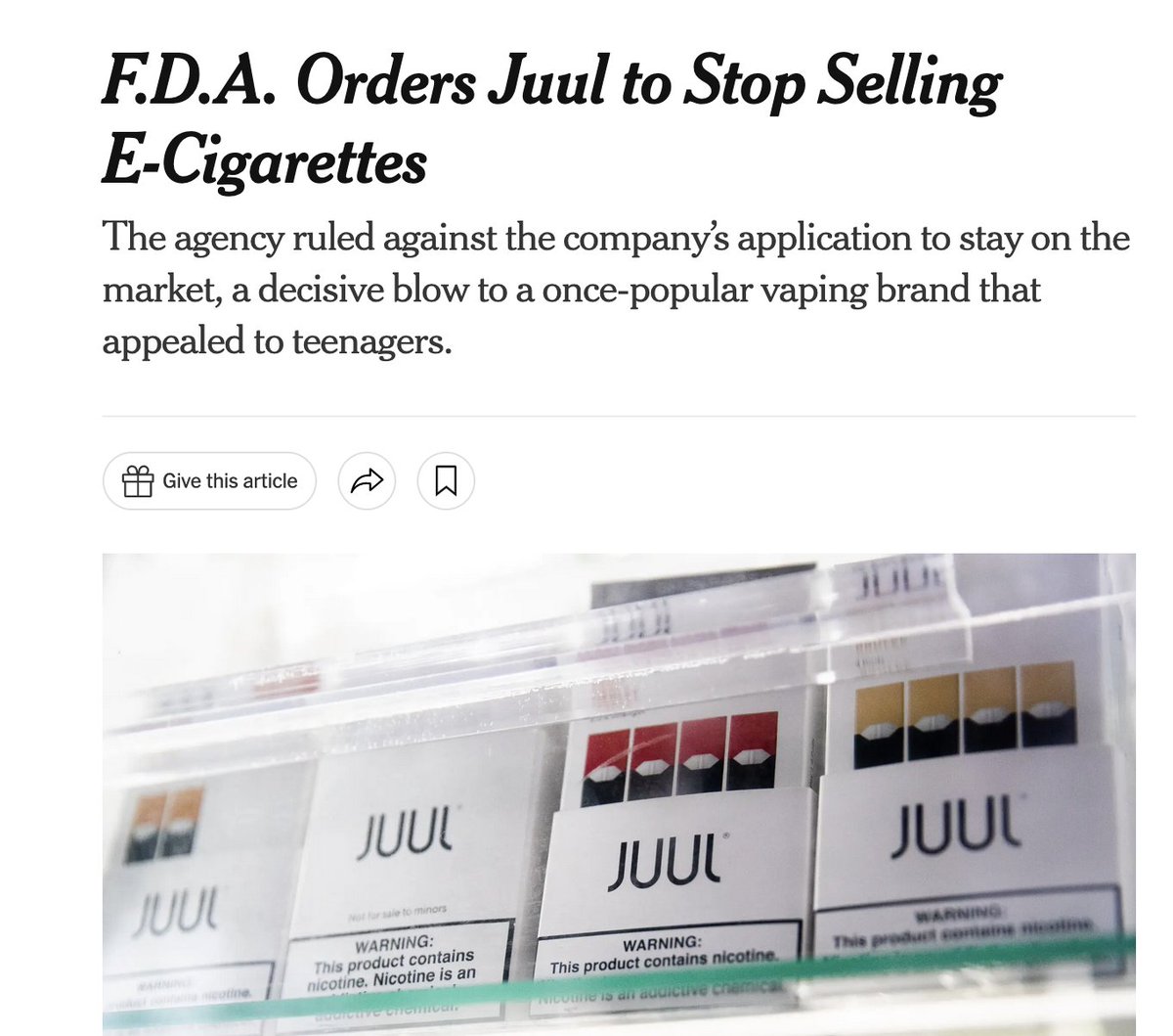 KaminskiMed's tweet photo. Finally and really important! FDA orders Juul to stop selling E-Cigarettes #Vaping #NotHarmless #GateWay2Smoking https://t.co/QxEGskh2Zr https://t.co/kMHrvUfBFg