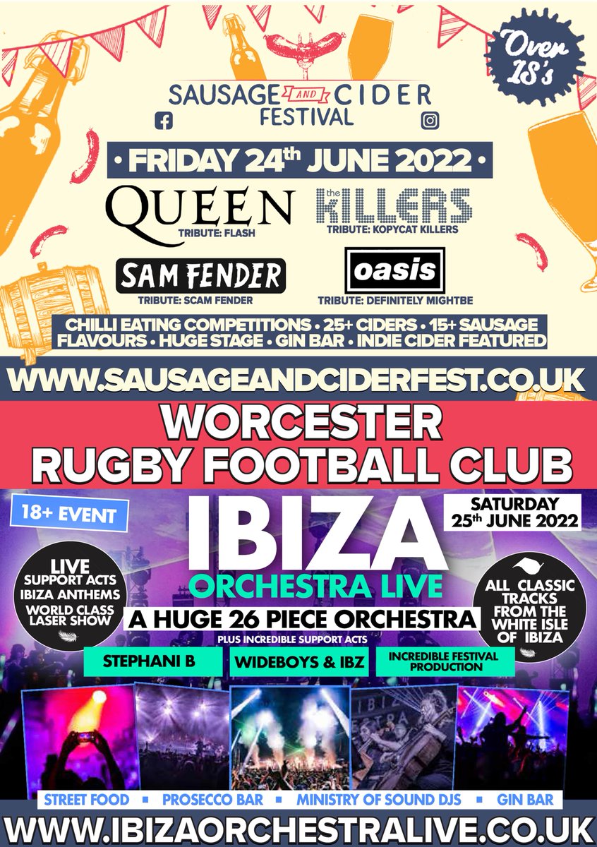 If you are attending the Sausage and Cider festival or Ibiza Orchestra events at our neighbours over the road, book your parking with us now!

Please note, these events are not run by Sixways Stadium.

Book car parking here 👉 bit.ly/BookCarParking…