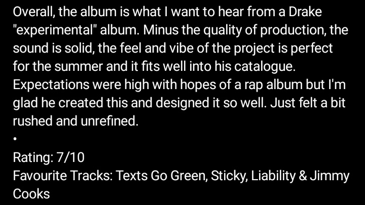 New Review Out Now - Honestly, Nevermind by <a href="/Drake/">Drizzy</a> 

Read, like, let me know your thoughts on the review &amp; the album and follow for more 🦉