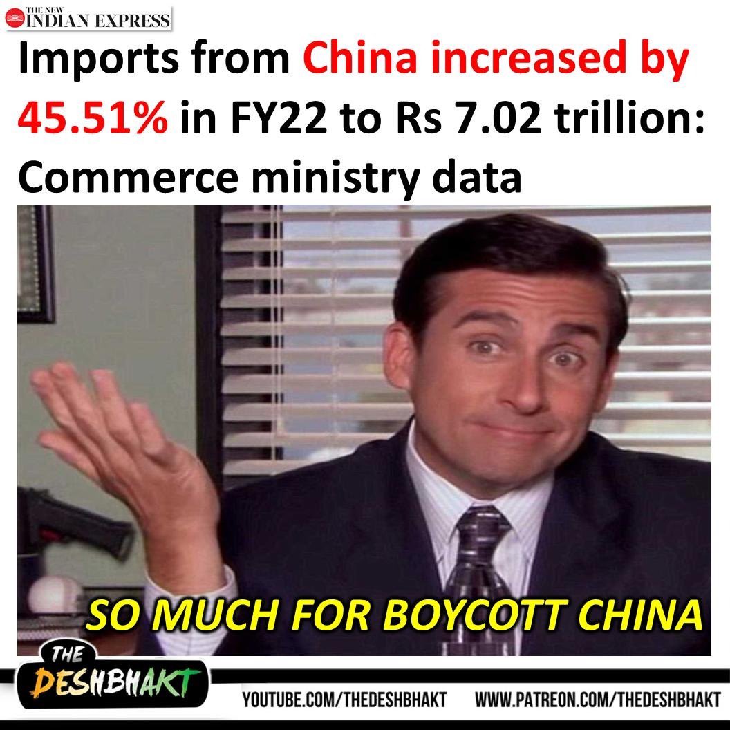 TheDeshBhakt's tweet image. Meanwhile our exports to China grew by 0.61% in FY22…