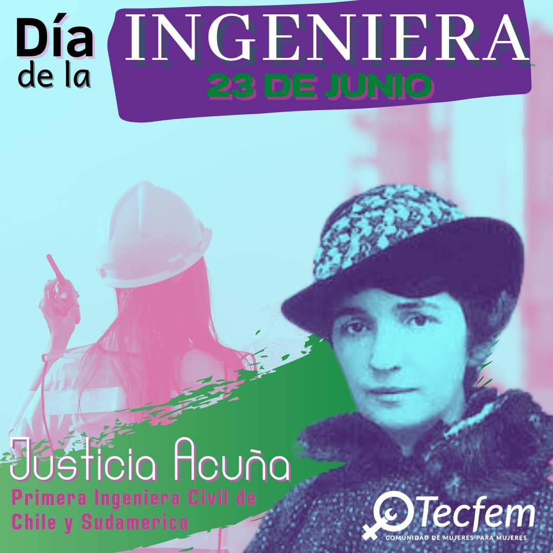 TecFemChile's tweet photo. FELIZ DÍA A TODAS LAS #INGENIERAS
Cada ingeniera es una apasionada que ha sido capaz de romper las brechas de género para cumplir sus sueños.
Por más mujeres ingenieras en Chile y el mundo.
#TECFEM plataforma web de servicios y ofertas laborales para mujeres en #STEM. https://t.co/6r6EqhVCRc