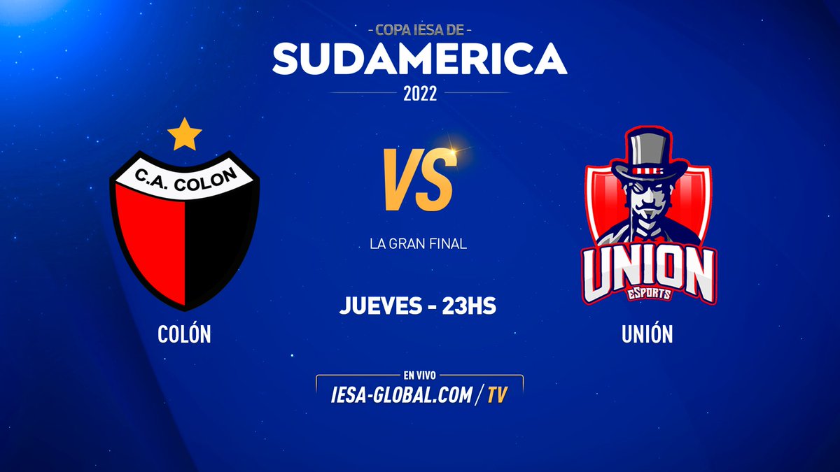 IESA Argentina (@iesafifaar) on Twitter photo ¡Final santafesina! 🔥
<a href="/ColonEsports/">C.A. Colón Esports</a> y <a href="/CaueSports/">Club Unión eSports</a> jugaran La Gran Final de la #CopaIESADeSudamerica desde las 23:00hs 🙏🏼
No te pierdas la transmisión 🔥
🎙 <a href="/JuanmaViera27/">Juanma Viera</a> <a href="/caamm696/">Km</a>
➡️ iesa-global.com/tv ¡Final santafesina! 🔥
<a href="/ColonEsports/">C.A. Colón Esports</a> y <a href="/CaueSports/">Club Unión eSports</a> jugaran La Gran Final de la #CopaIESADeSudamerica desde las 23:00hs 🙏🏼
No te pierdas la transmisión 🔥
🎙 <a href="/JuanmaViera27/">Juanma Viera</a> <a href="/caamm696/">Km</a>
➡️ iesa-global.com/tv