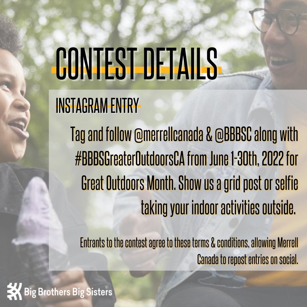 bbbsc's tweet image. BBBS Bigs &amp;amp; Littles 📣
The longer days of summer are here &amp;amp; we want to help you get the most out of time spent outdoors. We’ve partnered with #MerrellCanada for Greater Outdoors Month by offering a chance to win 1 of 4 Merrell prize packs* through June. Here is how to enter👇