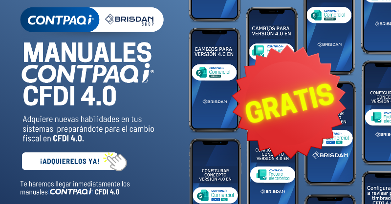 Brisdan_Mx's tweet photo. ¿Problemas 🤔 con la nueva versión CFDI 4.0 dentro de tus sistemas CONTPAQi®? 💻🔵
No te preocupes, BRISDAN te regala 8 manuales 📕📘📙 para realizar los procesos de timbrado y gestión de manera correcta dentro de los sistemas CONTPAQi® participantes. 
¡Adquierelos ya!🤩