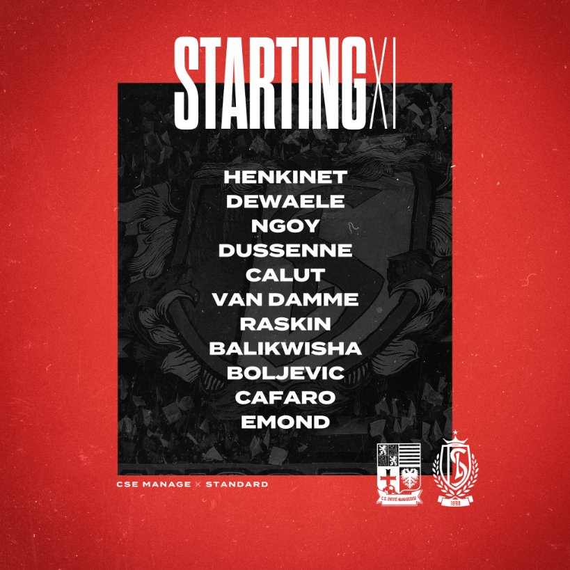 Standard_RSCL's tweet photo. π΄βͺ Starting ππ : Henkinet, Dewaele, Ngoy, Dussenne, Calut, Van Damme, Raskin, Balikwisha, Boljevic, Cafaro & Emond
#MANSTA #PreSeason #RSCL https://t.co/2xriT6Hv0q