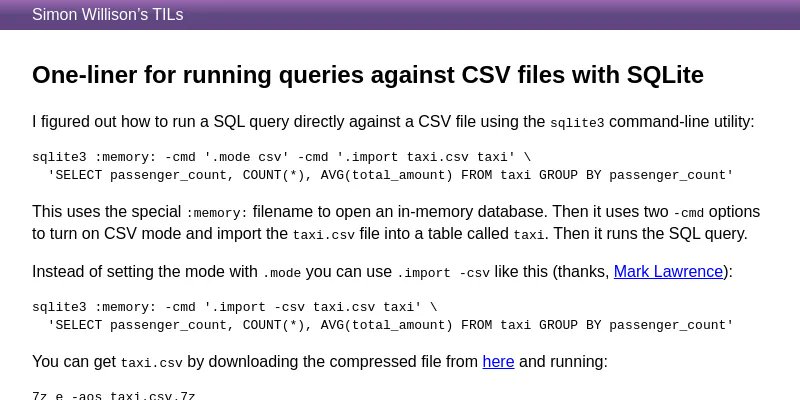 kekline's tweet image. Ever wanted to run an #SQL query against a CSV file? The CLI of #SQLite3 let&apos;s you do just that. Check it out - buff.ly/3bk7o7I