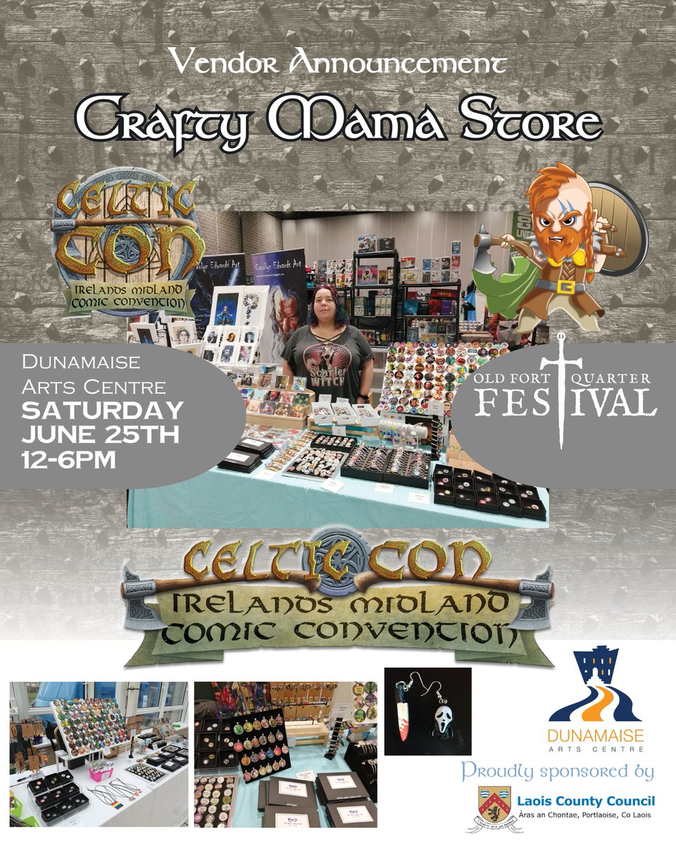 Celtic_Con's tweet photo. Special Vendor announcement for @Celtic_Con  at @FortQuarter  this 
Saturday 25th June in the @dunamaise  Arts Centre 
FREE Entry from 12-6pm

The Crafty Mama Store offers one-of-a-kind items made from repurposed comic books, magazines and books. All items are handmade. https://t.co/uK4tNvo6SF