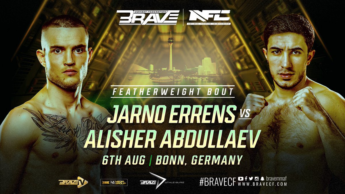 The Dutch, Jarno Errens will collide against the Tajik, Alisher “Abuhafs” Abdullaev for an unforggetable Featherweight bout this August 6th! 🔥🥊

What are your predictions? 👀

#BRAVECF61
📍Bonn, Germany

[#BRAVECF | #Yearofchange #Germany | 
<a href="/fighting_de/">FIGHTING.DE</a>]