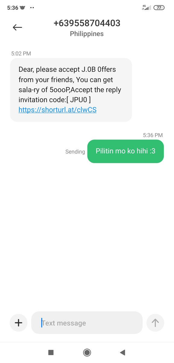 kevmark77's tweet photo. Sawa na ko mang block ng ganitong message kaya pinatulan ko na 😅 https://t.co/PSUWiXIyNF