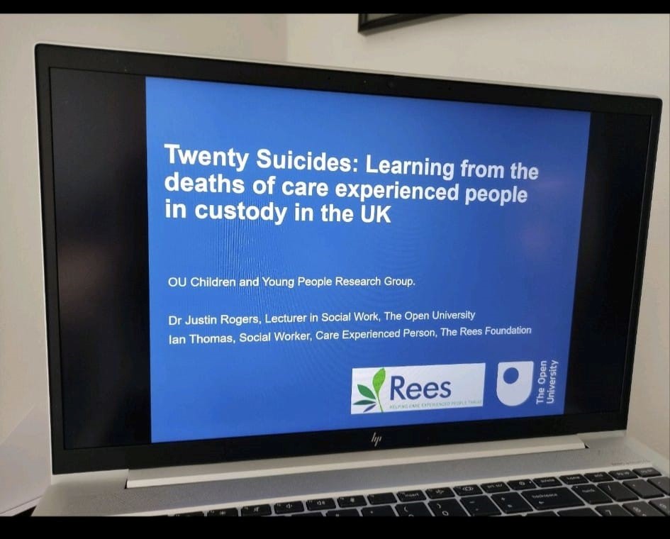 ReesFoundation's tweet photo. ‘A great day presenting our latest research to the Children &amp; Young People Research group @ Open University. Currently heading up on a new publication that explores Men and Loss, with a key focus on Suicides of Care Experienced People in Custody.' @Ianpresents @DrJustinRogers https://t.co/EmbtD2fKrl