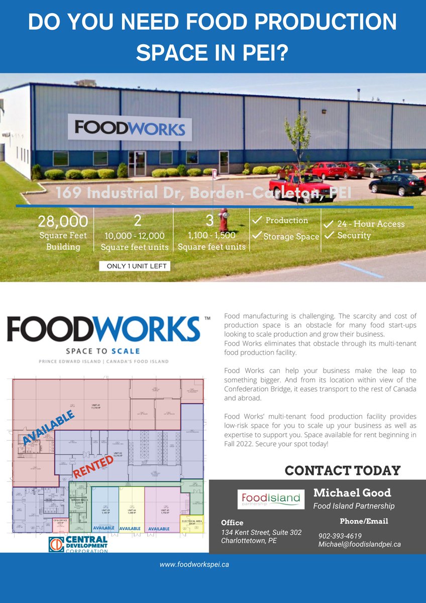 Canada's Food Island (@canadasfoodisl) on Twitter photo 👉 If you are a food or beverage-based business looking to scale up your production in PEI, we have just the space for you 😀
To learn more about Food Works visit: foodworkspei.ca today or contact Michael Good at 902.393-4619 / michael@foodislandpei.ca 👉 If you are a food or beverage-based business looking to scale up your production in PEI, we have just the space for you 😀
To learn more about Food Works visit: foodworkspei.ca today or contact Michael Good at 902.393-4619 / michael@foodislandpei.ca