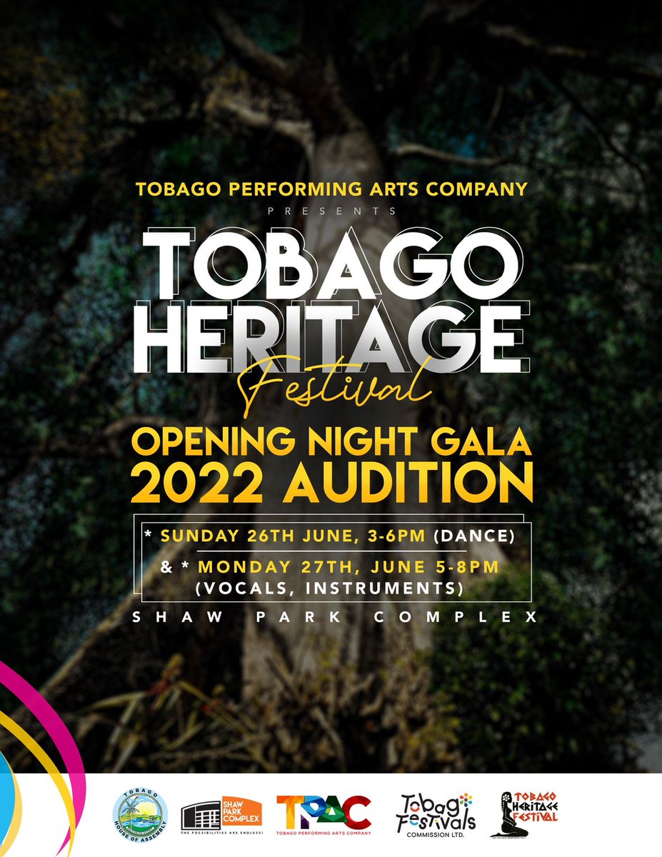 TobagoFestivals's tweet photo. Attention!! 📢📢

Open casting call for the #tobagoheritagefestival Opening Night Gala!

Auditions for dance will be held this Sunday (3pm) and for music, this Monday (5pm) at the Shaw Park Complex. All are welcome!

https://t.co/PoecyJQKkj

#HeritageSzn #tobagoheritage2022 https://t.co/Oxc83o3HIO