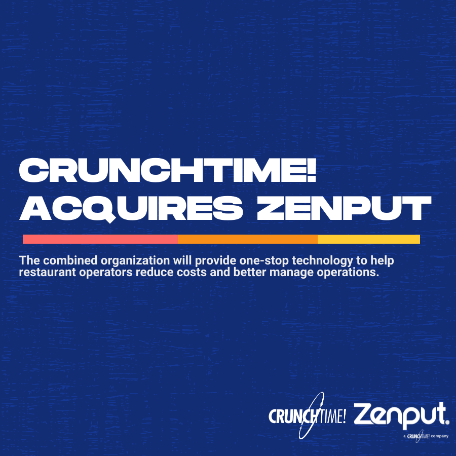 GetCrunchtime's tweet photo. CrunchTime is thrilled to announce the acquisition of @Zenput! Our combined organization delivers enhanced technology that helps restaurants streamline &amp; automate operations, improve organizational visibility, and shape how work is prioritized &amp; executed. https://t.co/wBxutYvIhW https://t.co/cEGUn0EtDM
