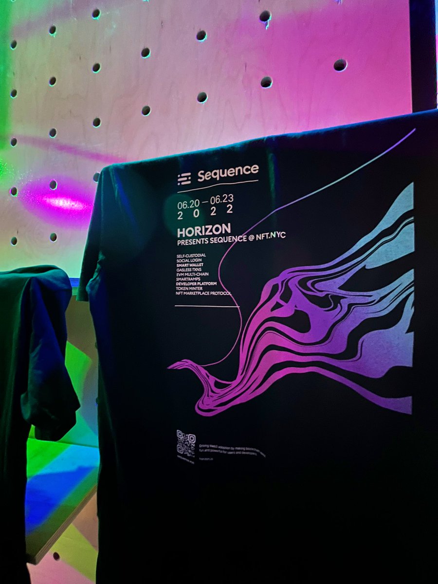 0xsequence's tweet photo. gm frens 👋🏾

It’s our last day at the @polygonstudios  Hub and we still have some merch left in our #smartramps machine! Come by, meet some team members and snag a dope tee 👾

#buildwithsequence @NFT_NYC @sendwyre https://t.co/IM6QJ0WO3W