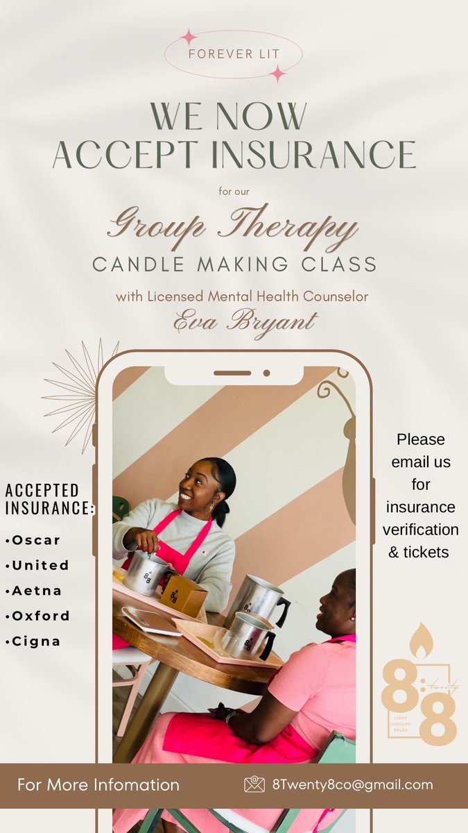 _Rejohan's tweet image. We now accept the following insurance for our next candle making class this Saturday 🤎 inbox me to verify your insurance &amp;amp; receive your ticket.