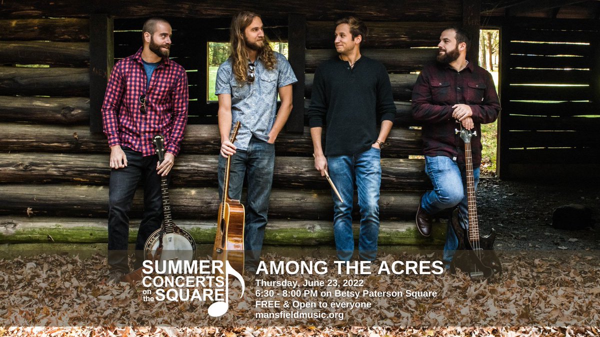 🗓 TODAY!
🎤 Among the Acres
⏰ 6:30-8:00 PM
📍 Betsy Paterson Square in Downtown Storrs 
🎟 FREE and open to everyone!
ℹ️ mansfieldmusic.org

#DowntownStorrs #Storrs #MansfieldCT #UConn #SummerinStorrs #CTVisit #CTforMe #CTVibe