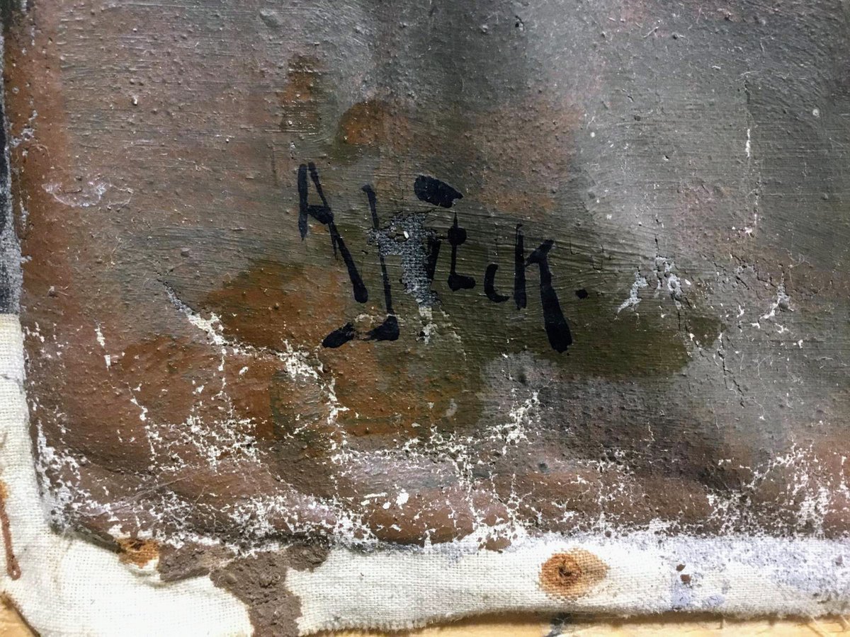 Tweeting this out for my dad. He wants to know if anyone recognises this #painting that was given to his dad by a Dutch family when he was serving in the Canadian military and stationed in the Netherlands during WWII. #ArtHistory #Art