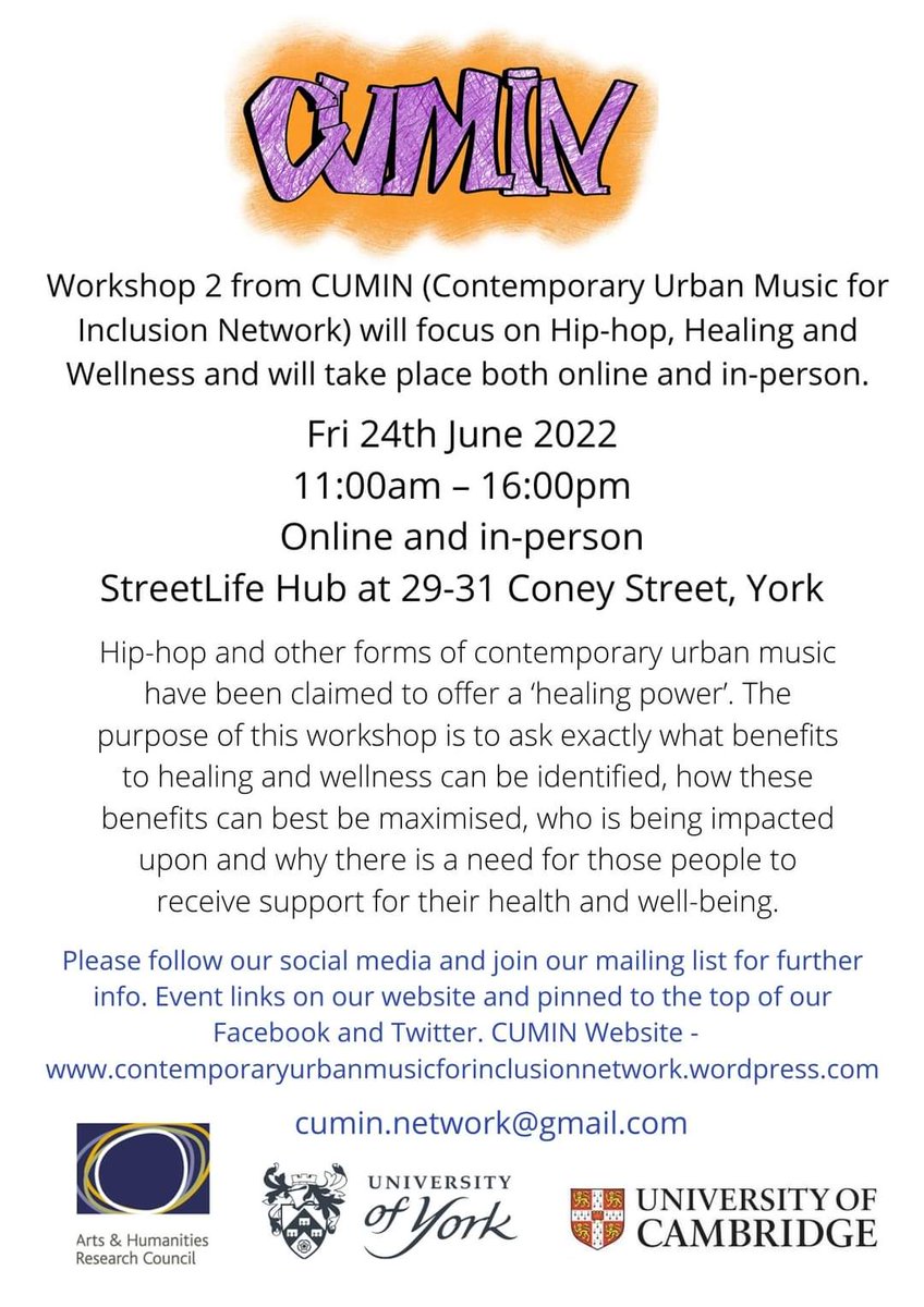 CUMINetwork's tweet photo. Hip hop healing and Wellness workshop TMRW!! Online and in person event links - see pinned tweet. Free! #hiphopheals #CUMINnetwork https://t.co/DeVAw1Nl1J