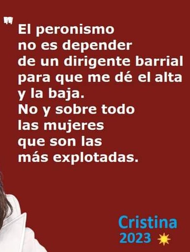 2020Stellamaris's tweet photo. "El #Peronismo no #es #depender de un #dirigente #barrial para que me dé el #alta y la #baja. #No y #sobre todo las #mujeres que son las más #explotadas" #Cristina2023🌞 https://t.co/niJLF43Eob