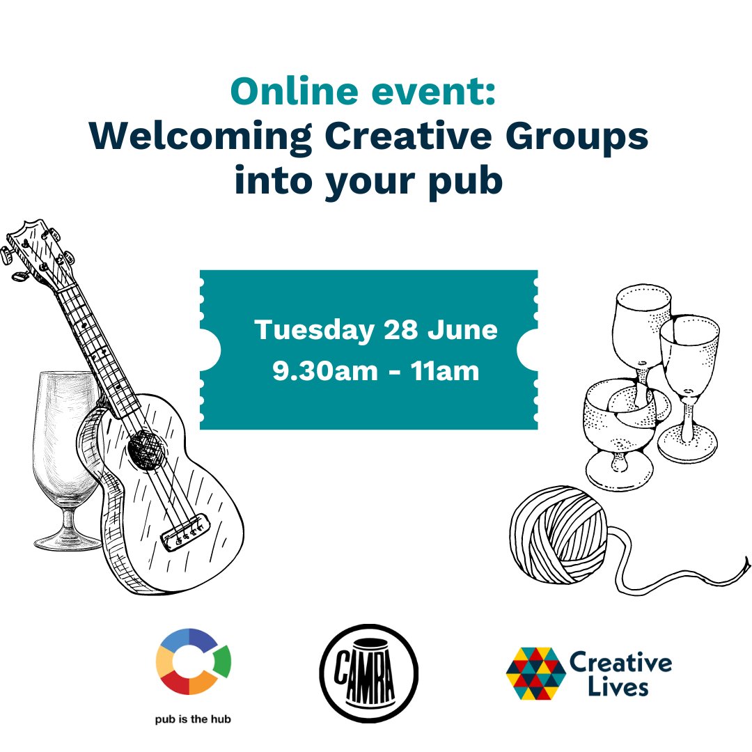 📣 Calling all publicans! You're invited to join @CreativeLivesCL for an inspiring presentation on how your pub can become a welcoming place for creative groups from your local community. 🧶🎨🎵
📅 28 June from 9.30am 
🎫 FREE for ALL 
👉 Register now: ow.ly/qCNw50JFI1f