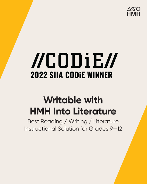 I'm #HMHProud to share that HMH Into Literature with <a href="/getwritable/">Writable</a> is this year's <a href="/CODiEAwards/">CODiE Awards</a> recipient for Best Reading/Writing/Literature Instructional Solution for Grade 9 – 12!

Learn more about this achievement: spr.ly/6011z9XYf 🏆