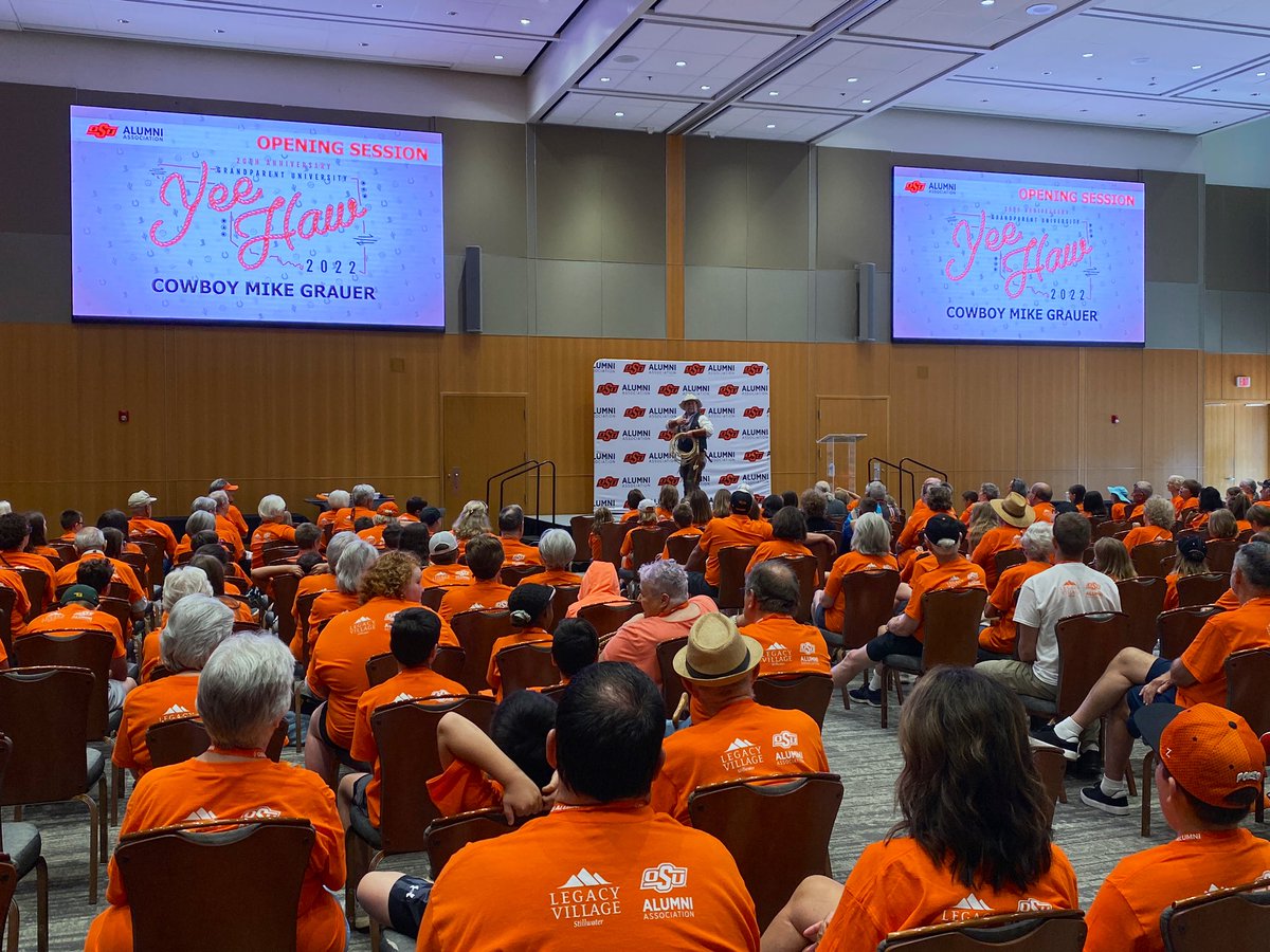 OKStateAlumni's tweet photo. We loved our opening session with Cowboy Mike Grauer of the @NCWHM who taught our #GPU22 attendees about cow work, roping and the responsibilities of cowboys! 🤠

#okstate | #GoPokes https://t.co/EgeFvOdpcO