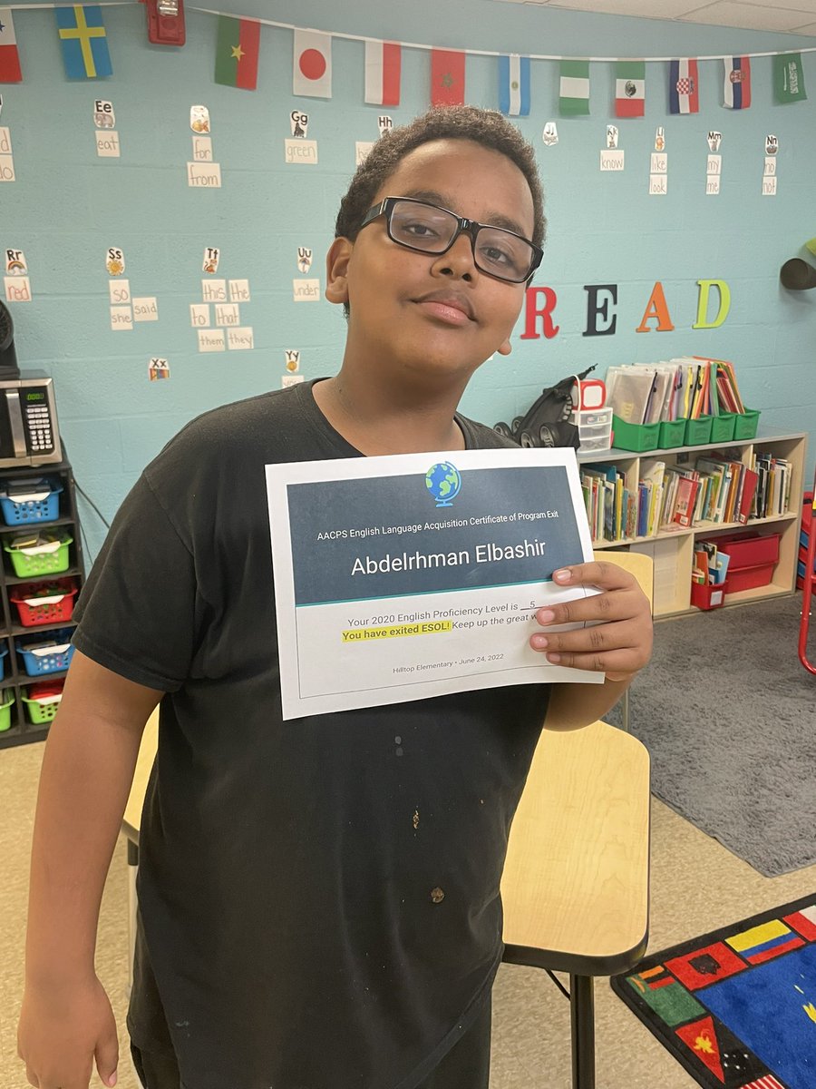 Celebrating testing out and our WIDA ACCESS success! <a href="/HilltopESAACPS/">Hilltop Stars</a> <a href="/AACPS_ELD/">AACPS English Language Development Program</a> <a href="/WIDA_UW/">WIDA™</a> #AACPSAwesome