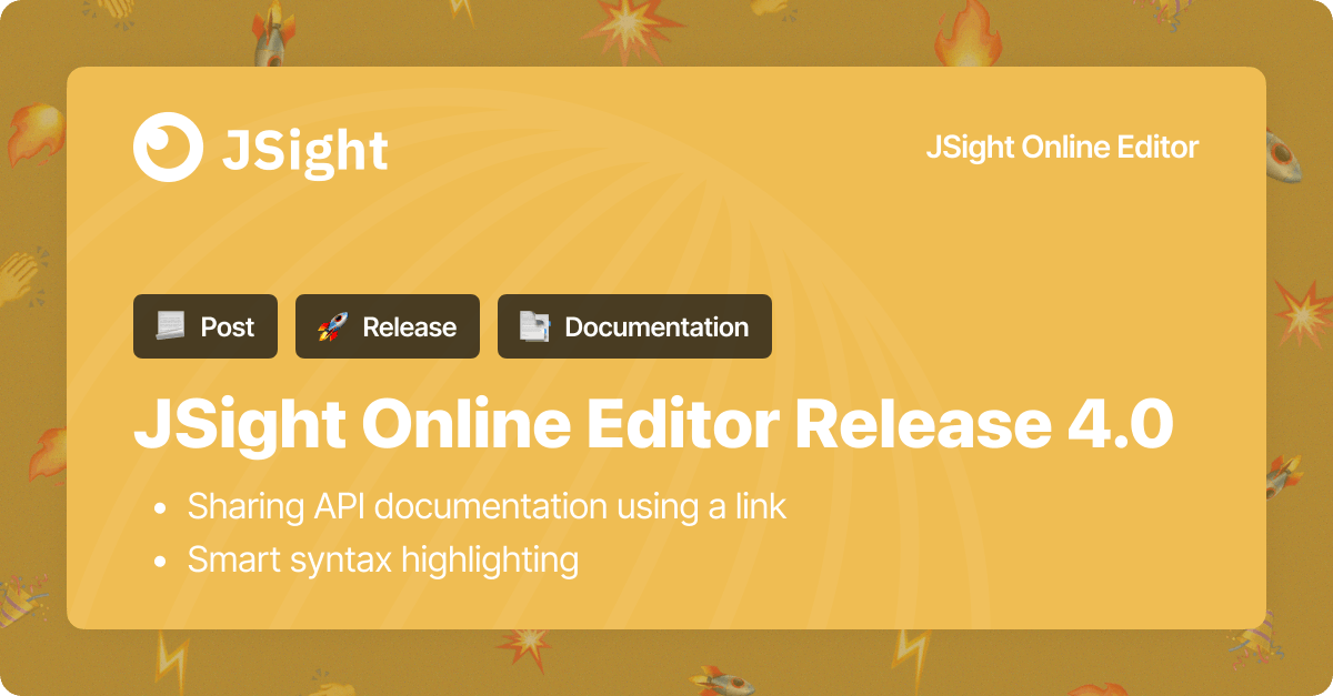 jsightapi's tweet image. JSight Online Editor Release 4.0
We are happy to announce the release of a new version of JSight Online Editor 4.0. - editor.jsight.io.
jsight.io/blog/jsight-on…
#apidocumentation #apidoc #JSightRelease #JSightDocumentation #JSightOnlineEditor