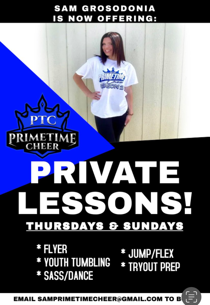 Primetimecheer_'s tweet photo. 🚨PRIVATE LESSONS🚨

Book your lesson with Sam now! (Daytime hours available by request)
Lessons can be booked by emailing  samprimetimecheer@gmail.com https://t.co/Rp0XkXFNJU