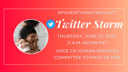 RacialHealthEq's tweet photo. Join Twitter Storm on Thursday June 23, 11am-12pm Pacific Time
Support passage of #SB1085 in CA Human Services
#Poverty is NOT Neglect https://t.co/uk1bCmVXrn