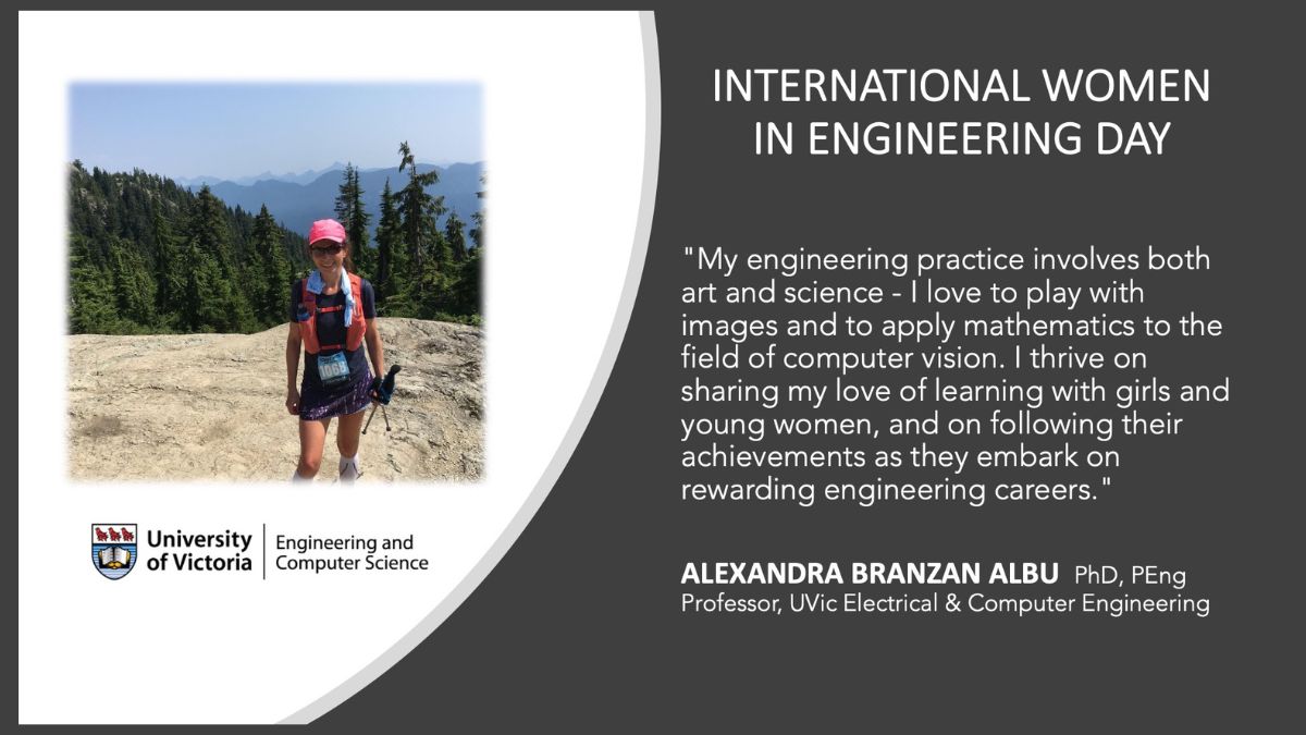UVic Engineering and Computer Science (@uvicecs) on Twitter photo Happy #InternationalWomeninEngineeringDay! We're celebrating the many brilliant and inspiring women in our faculty!
Starting with ... Alexandra Branzan Albu of <a href="/UVic_ElecComp/">UVic Electrical & Computer Engineering</a>
#INWED22 #EDI <a href="/uvic/">UniversityOfVictoria</a> #UVicECS <a href="/BiomedicalUvic/">UVic Biomedical Engineering</a> <a href="/UViCIVE/">UVic CIVE</a> @MechanicalUvic <a href="/abranzanalbu/">Alexandra Branzan Albu</a> Happy #InternationalWomeninEngineeringDay! We're celebrating the many brilliant and inspiring women in our faculty!
Starting with ... Alexandra Branzan Albu of <a href="/UVic_ElecComp/">UVic Electrical & Computer Engineering</a>
#INWED22 #EDI <a href="/uvic/">UniversityOfVictoria</a> #UVicECS <a href="/BiomedicalUvic/">UVic Biomedical Engineering</a> <a href="/UViCIVE/">UVic CIVE</a> @MechanicalUvic <a href="/abranzanalbu/">Alexandra Branzan Albu</a>
