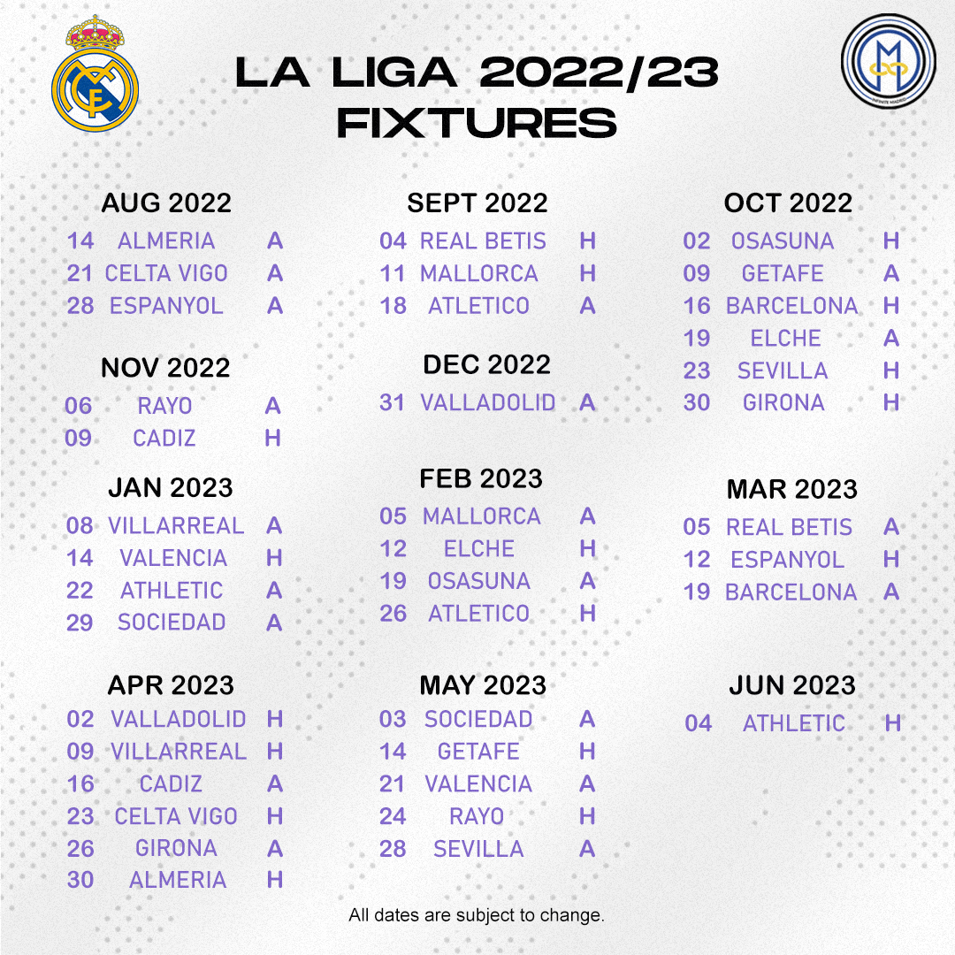 Infinite Madrid on Twitter "📅 Real Madrid's full 2022/23 LaLiga
