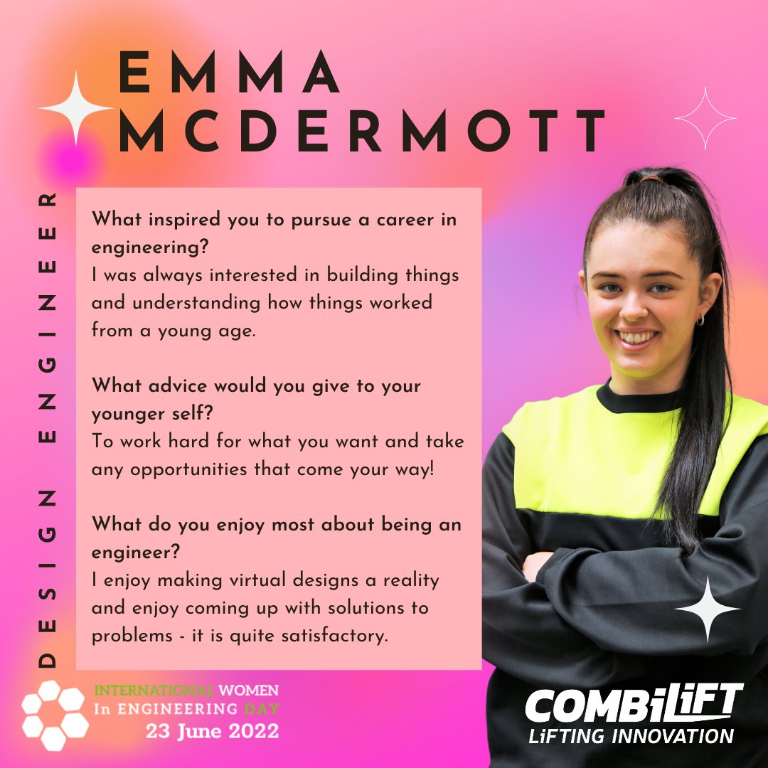 It's International Women in Engineering Day!🙌🏻🚺

To celebrate we would like to put some of our female engineers here in #Combilift in the spotlight... these ladies have some inspiring stories, great advice &amp; bright futures ahead! 

#ImagineTheFuture #INWED22 #WomeninEngineering