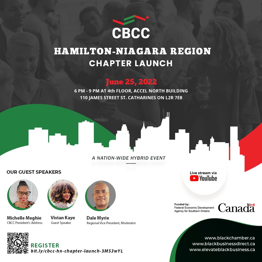 CDNBlackChamber's tweet photo. The Hamilton-Niagara Region Chapter Launch is only days away. If haven't registered yet there's still time.
Register now at https://t.co/77LV1LqF89
#blackowned #blackbusiness #entrepreneur #hamiltonniagara #newchapter https://t.co/HzMObSEQa8