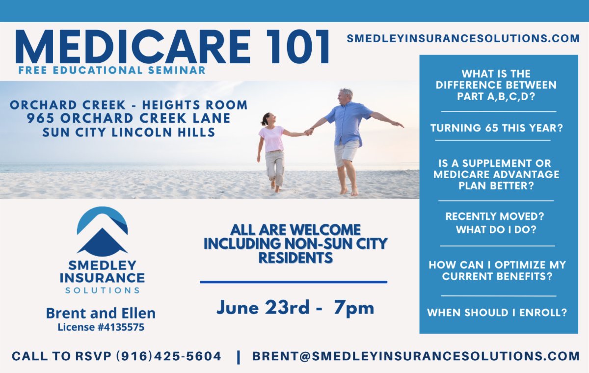 LoomisChamber's tweet photo. Join our friends Brent and Ellen Smedley of Smedley Insurance Solutions - Tonight at 7PM for a Medicare 101 Workshop!
https://t.co/5XBUqoa4Jf https://t.co/UNyBhowfHd