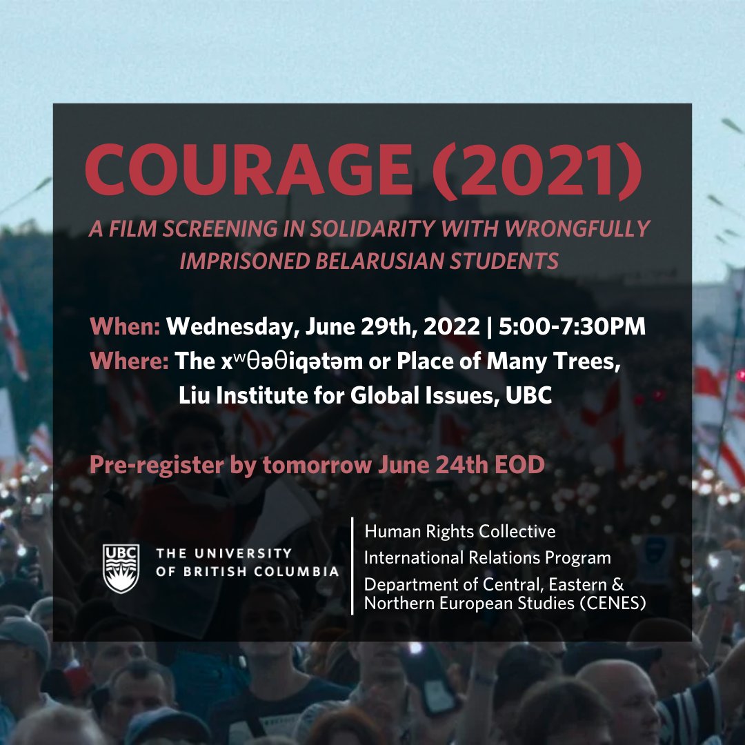UBC_SAR's tweet photo. Come see our panel discussion along with our in-person screening of Courage (2021)!

⏩Join us on Wednesday, June 29th for the event! Pre-register by tomorrow June 24 https://t.co/p32jLyQqkx https://t.co/bvQhgeX3I9