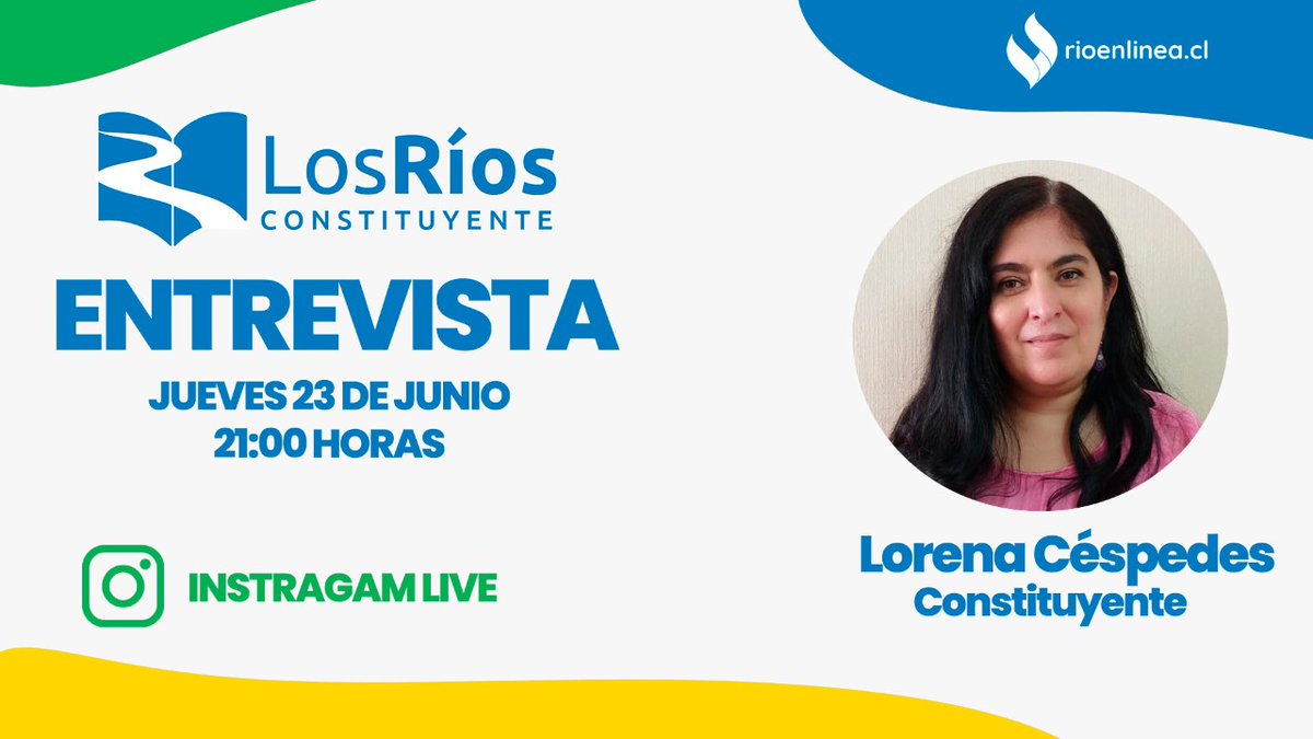 rioenlinea's tweet photo. 🟢 Hoy un nuevo capítulo de Los Ríos Constituyente, por Instagram Live 📱 #Valdiviacl

Invitada @LorenaCesp_D23 

¡Te esperamos! https://t.co/3DIKZidMXo