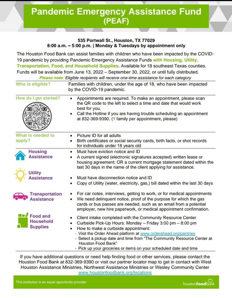 AliefISD's tweet photo. The Houston Food Bank can help you get Pandemic Emergency Assistance Fund (PEAF). This provides emergency assistance for Housing, Utilities, Transportation, Food, and Household Items. See attached photo for more information. https://t.co/0jrUJovufM