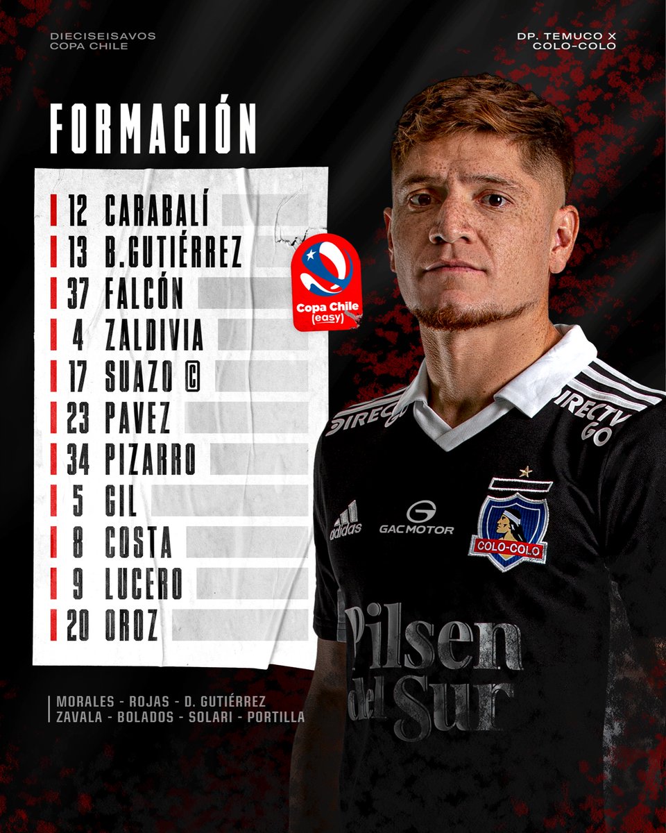 ColoColo's tweet photo. ✅ ¡𝐅𝐎𝐑𝐌𝐀𝐂𝐈𝐎́𝐍 𝐃𝐄𝐋 𝐂𝐀𝐂𝐈𝐐𝐔𝐄! 

Estos son los 11 elegidos por Gustavo Quinteros para el duelo ante Deportes Temuco 🏳️🏴

#VamosColoColo | #CopaChile https://t.co/wObt9CQtSC