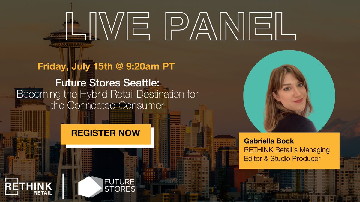 RETHINK_Retail's tweet photo. Come see RETHINK Retail's @GabriellaBock at @FutureStores Seattle for a live panel!

Gabriella will be joined by Phil Amandola @Casper, Katherine Dela Cruz @Fabletics &amp; Tony Boncore @honeywell to discuss hybrid retail destinations!

Register now! ➡️ https://t.co/d1CsRRogdV https://t.co/KqTFTMte5O