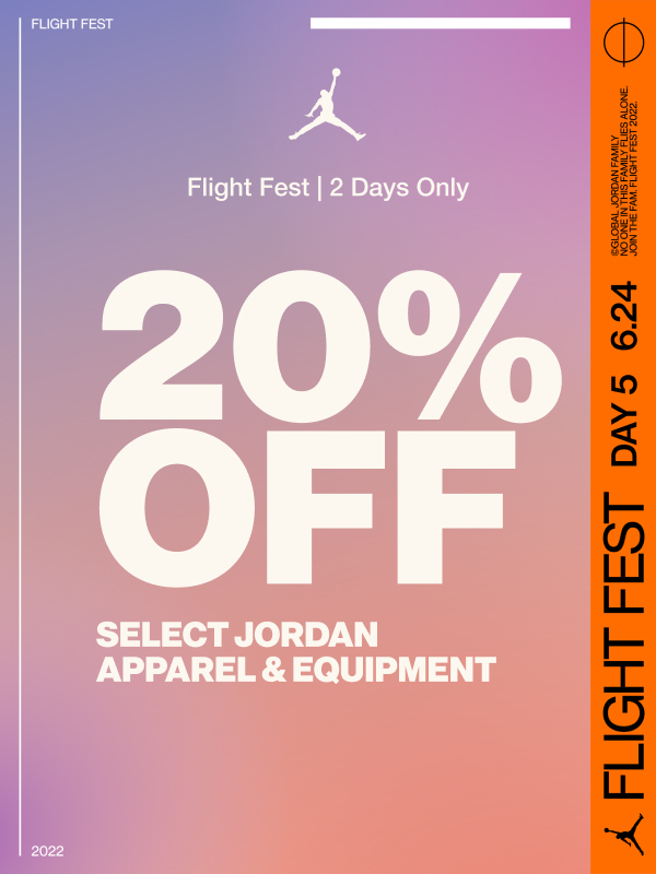 on Twitter: "We're concluding our Jordan Flight Fest with 20% off select Jordan apparel and equipment. Refresh your wardrobe with these can't miss styles. code FLIGHT20 at checkout. Offer ends