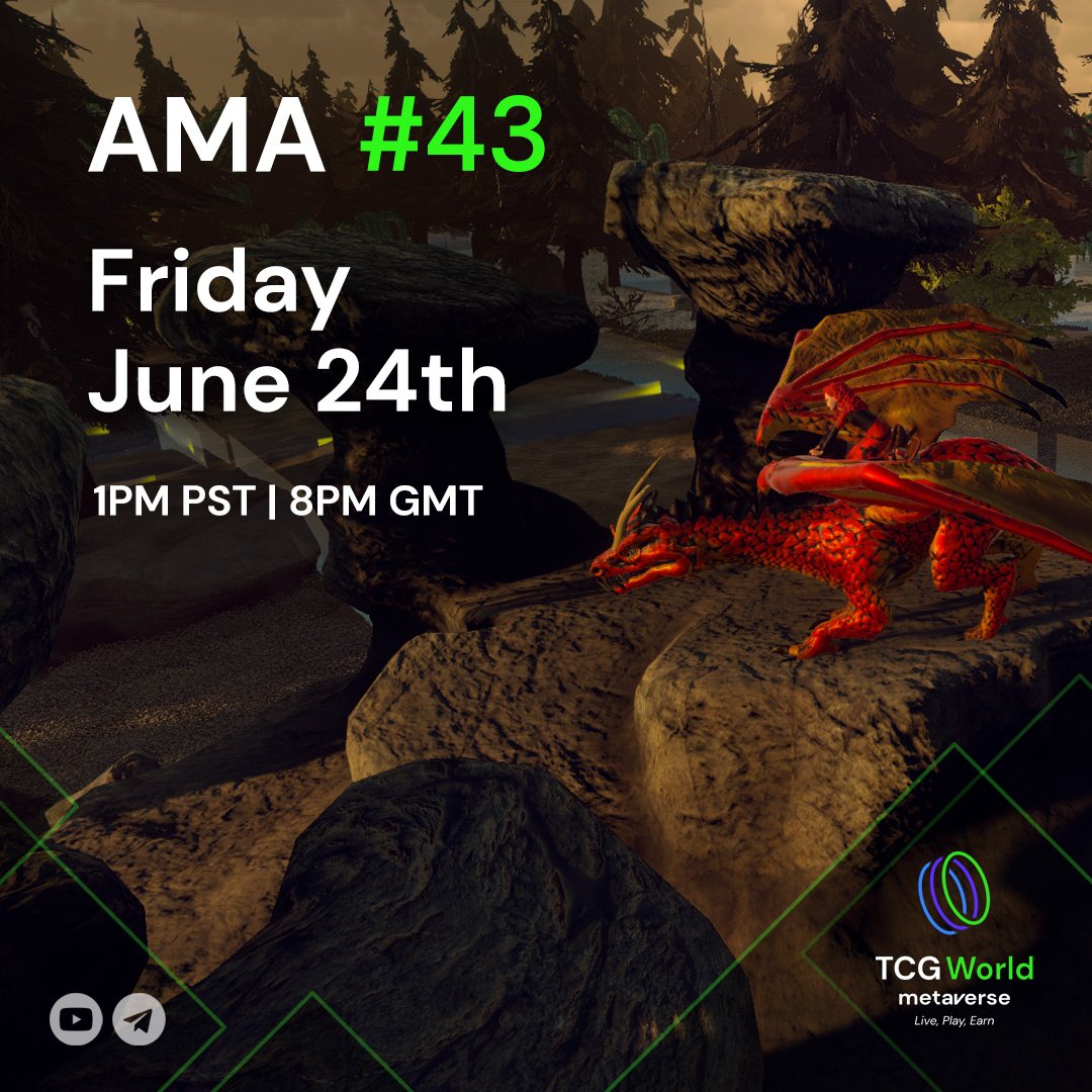 Tune in on YouTube this Friday for our weekly AMA! 📣
⏰ 1PM PST | 8PM GMT 

Subscribe and turn on notifications: youtube.com/c/TCGWorldOffi…

💫After our AMA, join us on Telegram VC for our Q&amp;A!